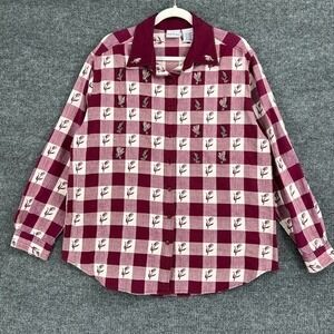 Vintage Bobbie Brooks Button Up Shirt Womens XL Burgundy Buffalo Plaid Floral